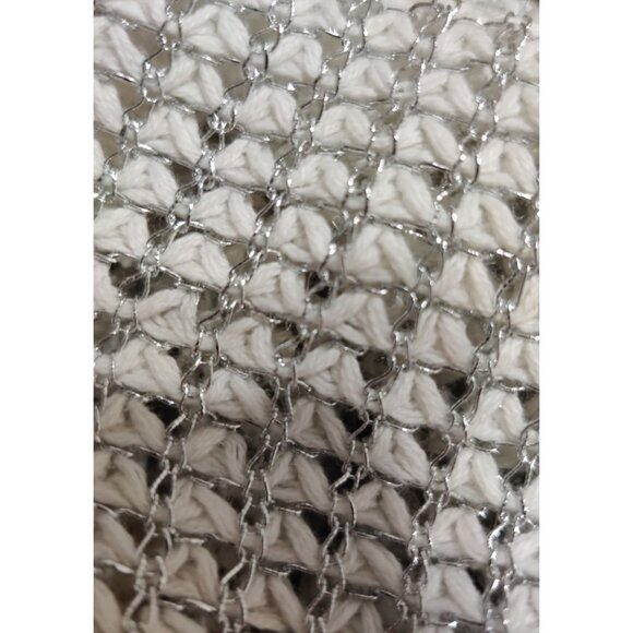 APT 9 L Womens Sweater White Silver Metallic Knit Sheer Pullover Shimmer Top - Picture 14 of 14